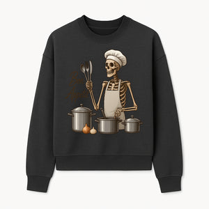 Skeleton Chef Bon App tit Kitchen Decor, Funny Culinary Art Print, Spooky Cooking Gift, Halloween Home Decoration, Cookware Illustration - Sweatshirt 1758181708475.jpg