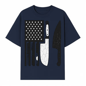 American Flag Kitchen Knife Set - Rustic Black and White Design with Forks, Ideal for Chefs and Patriotic Home Cooks - T-shirt 1758181708480.jpg