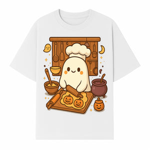 Cute Ghost Chef Baking Halloween Cookies - Kawaii Halloween Decor, Whimsical Kitchen Art Print, Fall Home Decoration - T-shirt 1758181708660.jpg