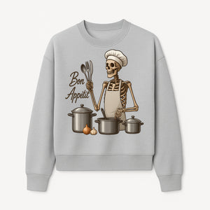 Skeleton Chef Bon App tit Kitchen Decor, Funny Culinary Art Print, Spooky Cooking Gift, Halloween Home Decoration, Cookware Illustration - Sweatshirt 1758181708744.jpg
