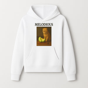 Melodious Cat Art Print - Cute Feline with Melon Still Life - Whimsical Home Decor for Cat Lovers - Hoodie 1758181708796.jpg