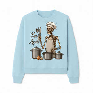 Skeleton Chef Bon App tit Kitchen Decor, Funny Culinary Art Print, Spooky Cooking Gift, Halloween Home Decoration, Cookware Illustration - Sweatshirt 1758181708901.jpg