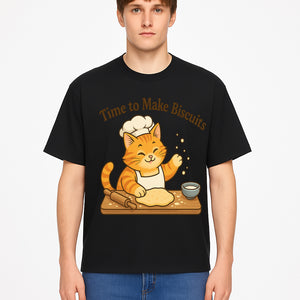 Cute Cat Chef Baking Biscuits Print, Time to Make Biscuits Kitchen Wall Art, Whimsical Cat Decor for Pet Lovers - T-shirt 1758181708994.jpg