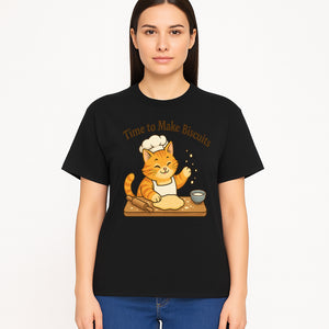 Cute Cat Chef Baking Biscuits Print, Time to Make Biscuits Kitchen Wall Art, Whimsical Cat Decor for Pet Lovers - T-shirt 1758181709138.jpg