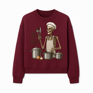 Skeleton Chef Bon App tit Kitchen Decor, Funny Culinary Art Print, Spooky Cooking Gift, Halloween Home Decoration, Cookware Illustration - Sweatshirt 1758181709185.jpg