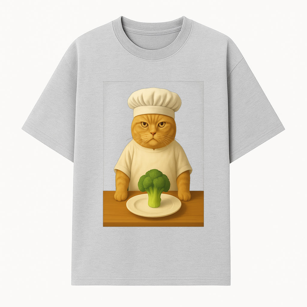 Funny Chef Cat Art Print Cute Cat with Broccoli Kitchen Decor Animal Lover Gift Whimsical Culinary Illustration - T-shirt 1758181709201.jpg