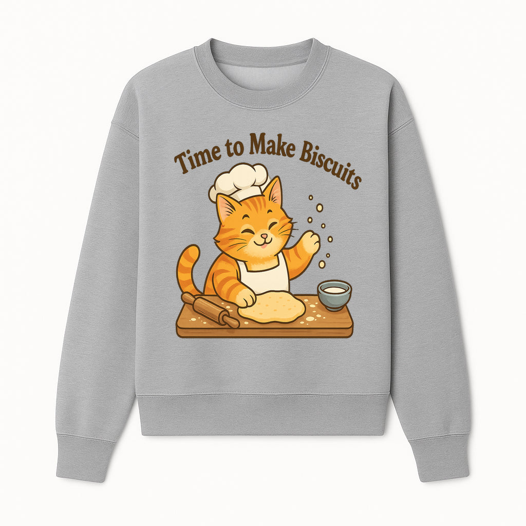 Cute Cat Chef Baking Biscuits Print, Time to Make Biscuits Kitchen Wall Art, Whimsical Cat Decor for Pet Lovers - Sweatshirt 1758181709297.jpg