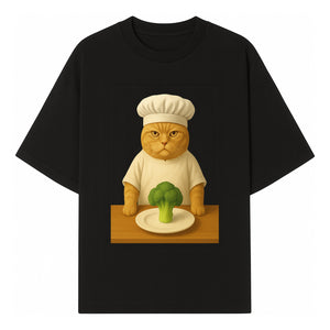 Funny Chef Cat Art Print Cute Cat with Broccoli Kitchen Decor Animal Lover Gift Whimsical Culinary Illustration - T-shirt 1758181709328.jpg