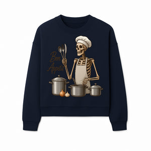 Skeleton Chef Bon App tit Kitchen Decor, Funny Culinary Art Print, Spooky Cooking Gift, Halloween Home Decoration, Cookware Illustration - Sweatshirt 1758181709330.jpg