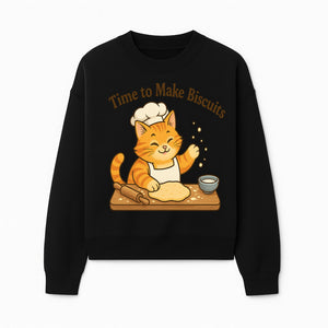 Cute Cat Chef Baking Biscuits Print, Time to Make Biscuits Kitchen Wall Art, Whimsical Cat Decor for Pet Lovers - Sweatshirt 1758181709433.jpg