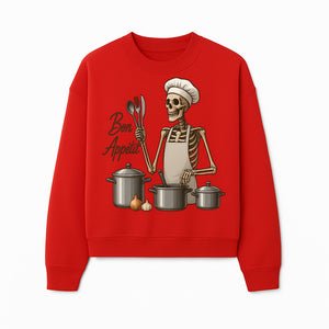 Skeleton Chef Bon App tit Kitchen Decor, Funny Culinary Art Print, Spooky Cooking Gift, Halloween Home Decoration, Cookware Illustration - Sweatshirt 1758181709474.jpg