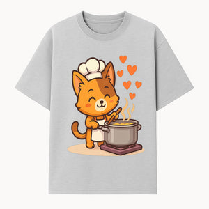 Cute Cat Chef Cooking with Love, Adorable Kitchen Decor, Animal Art Print, Whimsical Cooking Illustration, Gift for Cat Lovers - T-shirt 1758181709527.jpg