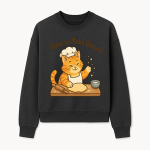 Cute Cat Chef Baking Biscuits Print, Time to Make Biscuits Kitchen Wall Art, Whimsical Cat Decor for Pet Lovers - Sweatshirt 1758181709568.jpg