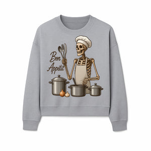 Skeleton Chef Bon App tit Kitchen Decor, Funny Culinary Art Print, Spooky Cooking Gift, Halloween Home Decoration, Cookware Illustration - Sweatshirt 1758181709597.jpg