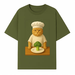 Funny Chef Cat Art Print Cute Cat with Broccoli Kitchen Decor Animal Lover Gift Whimsical Culinary Illustration - T-shirt 1758181709634.jpg