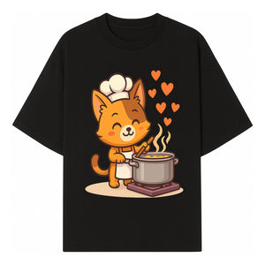 Cute Cat Chef Cooking with Love, Adorable Kitchen Decor, Animal Art Print, Whimsical Cooking Illustration, Gift for Cat Lovers - T-shirt 1758181709672.jpg