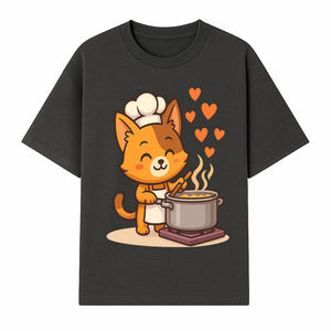 Cute Cat Chef Cooking with Love, Adorable Kitchen Decor, Animal Art Print, Whimsical Cooking Illustration, Gift for Cat Lovers - T-shirt 1758181709808.jpg