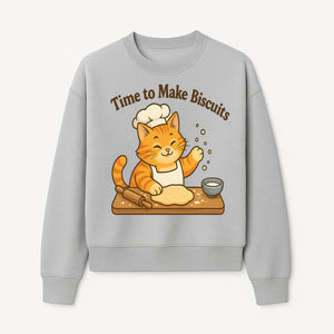 Cute Cat Chef Baking Biscuits Print, Time to Make Biscuits Kitchen Wall Art, Whimsical Cat Decor for Pet Lovers - Sweatshirt 1758181709835.jpg