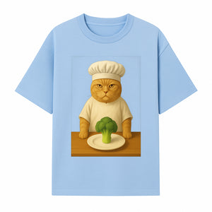 Funny Chef Cat Art Print Cute Cat with Broccoli Kitchen Decor Animal Lover Gift Whimsical Culinary Illustration - T-shirt 1758181709901.jpg