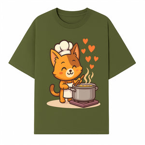 Cute Cat Chef Cooking with Love, Adorable Kitchen Decor, Animal Art Print, Whimsical Cooking Illustration, Gift for Cat Lovers - T-shirt 1758181709948.jpg