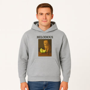 Melodious Cat Art Print - Cute Feline with Melon Still Life - Whimsical Home Decor for Cat Lovers - Hoodie 1758181709954.jpg
