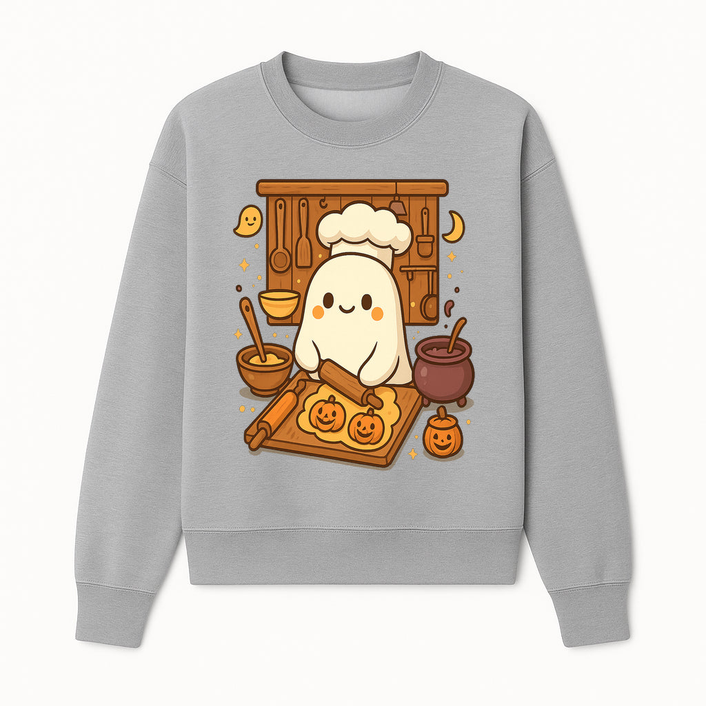 Cute Ghost Chef Baking Halloween Cookies - Kawaii Halloween Decor, Whimsical Kitchen Art Print, Fall Home Decoration - Sweatshirt 1758181710058.jpg