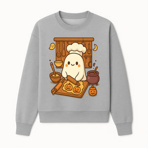 Cute Ghost Chef Baking Halloween Cookies - Kawaii Halloween Decor, Whimsical Kitchen Art Print, Fall Home Decoration - Sweatshirt 1758181710058.jpg