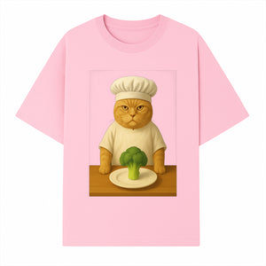 Funny Chef Cat Art Print Cute Cat with Broccoli Kitchen Decor Animal Lover Gift Whimsical Culinary Illustration - T-shirt 1758181710071.jpg