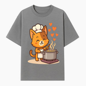 Cute Cat Chef Cooking with Love, Adorable Kitchen Decor, Animal Art Print, Whimsical Cooking Illustration, Gift for Cat Lovers - T-shirt 1758181710085.jpg