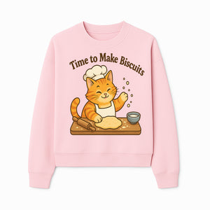 Cute Cat Chef Baking Biscuits Print, Time to Make Biscuits Kitchen Wall Art, Whimsical Cat Decor for Pet Lovers - Sweatshirt 1758181710104.jpg
