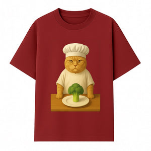 Funny Chef Cat Art Print Cute Cat with Broccoli Kitchen Decor Animal Lover Gift Whimsical Culinary Illustration - T-shirt 1758181710222.jpg