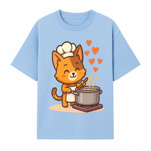 Cute Cat Chef Cooking with Love, Adorable Kitchen Decor, Animal Art Print, Whimsical Cooking Illustration, Gift for Cat Lovers - T-shirt 1758181710262.jpg