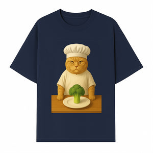 Funny Chef Cat Art Print Cute Cat with Broccoli Kitchen Decor Animal Lover Gift Whimsical Culinary Illustration - T-shirt 1758181710372.jpg