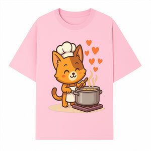 Cute Cat Chef Cooking with Love, Adorable Kitchen Decor, Animal Art Print, Whimsical Cooking Illustration, Gift for Cat Lovers - T-shirt 1758181710383.jpg