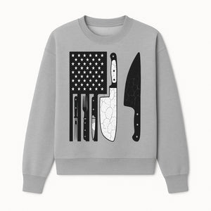American Flag Kitchen Knife Set - Rustic Black and White Design with Forks, Ideal for Chefs and Patriotic Home Cooks - Sweatshirt 1758181710402.jpg