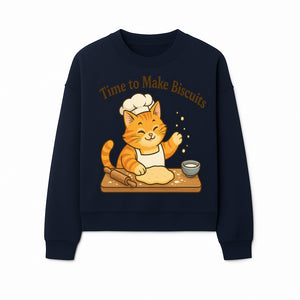 Cute Cat Chef Baking Biscuits Print, Time to Make Biscuits Kitchen Wall Art, Whimsical Cat Decor for Pet Lovers - Sweatshirt 1758181710444.jpg