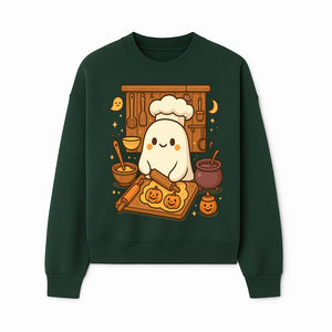 Cute Ghost Chef Baking Halloween Cookies - Kawaii Halloween Decor, Whimsical Kitchen Art Print, Fall Home Decoration - Sweatshirt 1758181710488.jpg