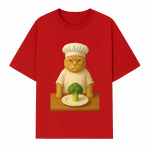 Funny Chef Cat Art Print Cute Cat with Broccoli Kitchen Decor Animal Lover Gift Whimsical Culinary Illustration - T-shirt 1758181710515.jpg