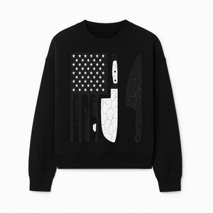 American Flag Kitchen Knife Set - Rustic Black and White Design with Forks, Ideal for Chefs and Patriotic Home Cooks - Sweatshirt 1758181710528.jpg