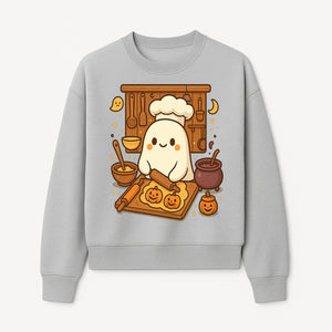 Cute Ghost Chef Baking Halloween Cookies - Kawaii Halloween Decor, Whimsical Kitchen Art Print, Fall Home Decoration - Sweatshirt 1758181710637.jpg