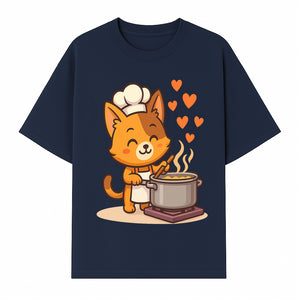 Cute Cat Chef Cooking with Love, Adorable Kitchen Decor, Animal Art Print, Whimsical Cooking Illustration, Gift for Cat Lovers - T-shirt 1758181710653.jpg