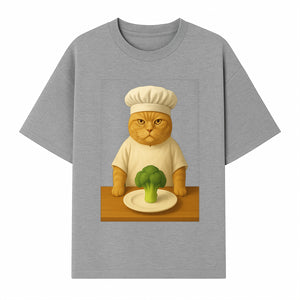 Funny Chef Cat Art Print Cute Cat with Broccoli Kitchen Decor Animal Lover Gift Whimsical Culinary Illustration - T-shirt 1758181710657.jpg