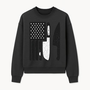 American Flag Kitchen Knife Set - Rustic Black and White Design with Forks, Ideal for Chefs and Patriotic Home Cooks - Sweatshirt 1758181710660.jpg