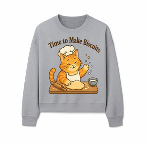 Cute Cat Chef Baking Biscuits Print, Time to Make Biscuits Kitchen Wall Art, Whimsical Cat Decor for Pet Lovers - Sweatshirt 1758181710737.jpg