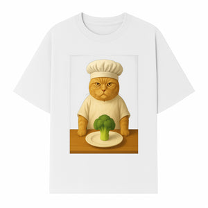 Funny Chef Cat Art Print Cute Cat with Broccoli Kitchen Decor Animal Lover Gift Whimsical Culinary Illustration - T-shirt 1758181710791.jpg