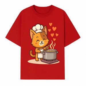 Cute Cat Chef Cooking with Love, Adorable Kitchen Decor, Animal Art Print, Whimsical Cooking Illustration, Gift for Cat Lovers - T-shirt 1758181710817.jpg