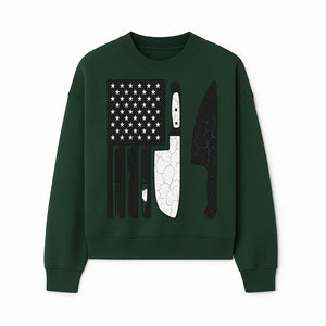 American Flag Kitchen Knife Set - Rustic Black and White Design with Forks, Ideal for Chefs and Patriotic Home Cooks - Sweatshirt 1758181710839.jpg