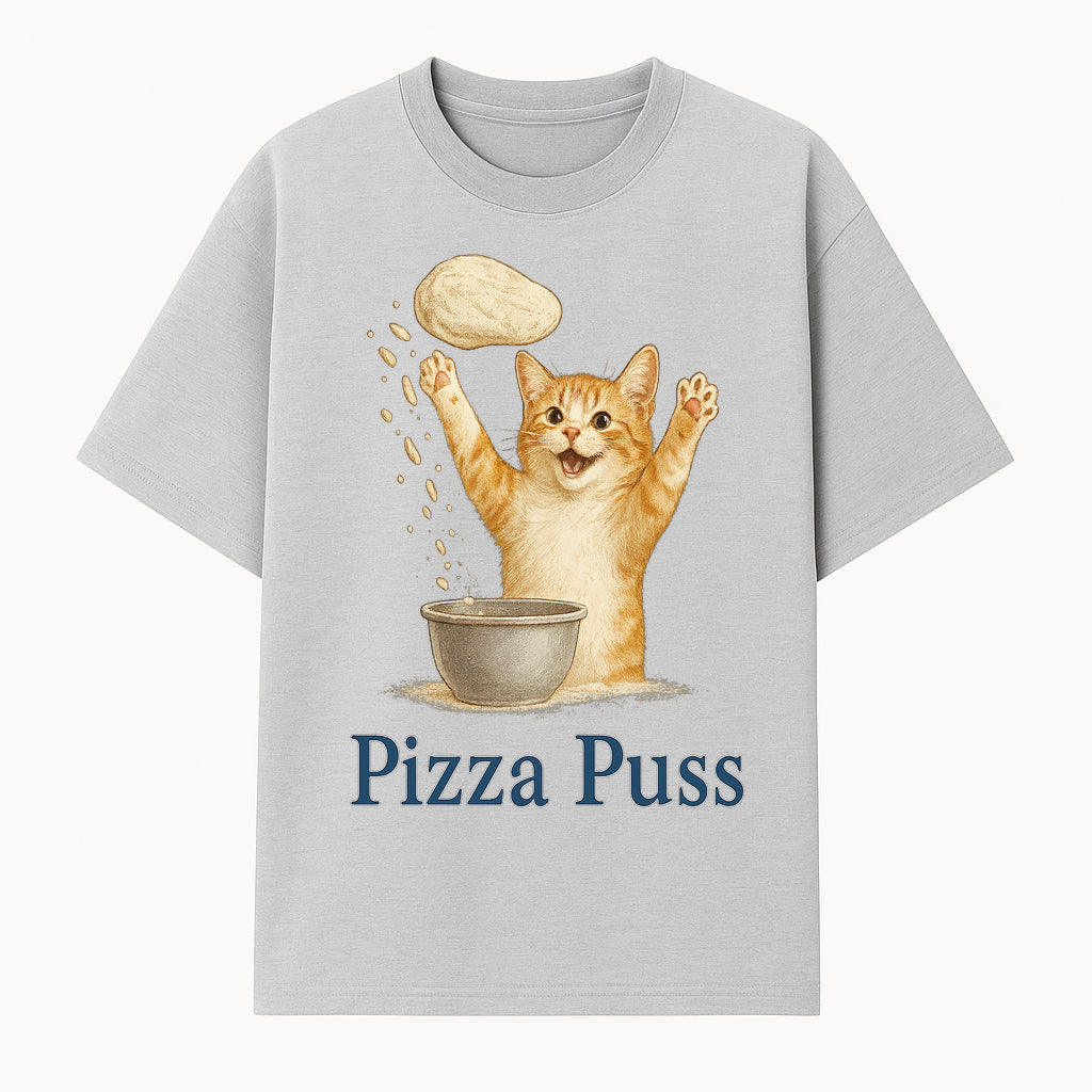 Cute Pizza Cat Art Print - Pizza Puss - Adorable Orange Kitten Baking, Fun Kitchen Decor, Perfect Gift for Cat Lovers - T-shirt 1758181710866.jpg