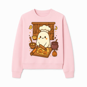 Cute Ghost Chef Baking Halloween Cookies - Kawaii Halloween Decor, Whimsical Kitchen Art Print, Fall Home Decoration - Sweatshirt 1758181710924.jpg