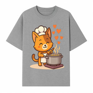 Cute Cat Chef Cooking with Love, Adorable Kitchen Decor, Animal Art Print, Whimsical Cooking Illustration, Gift for Cat Lovers - T-shirt 1758181710941.jpg